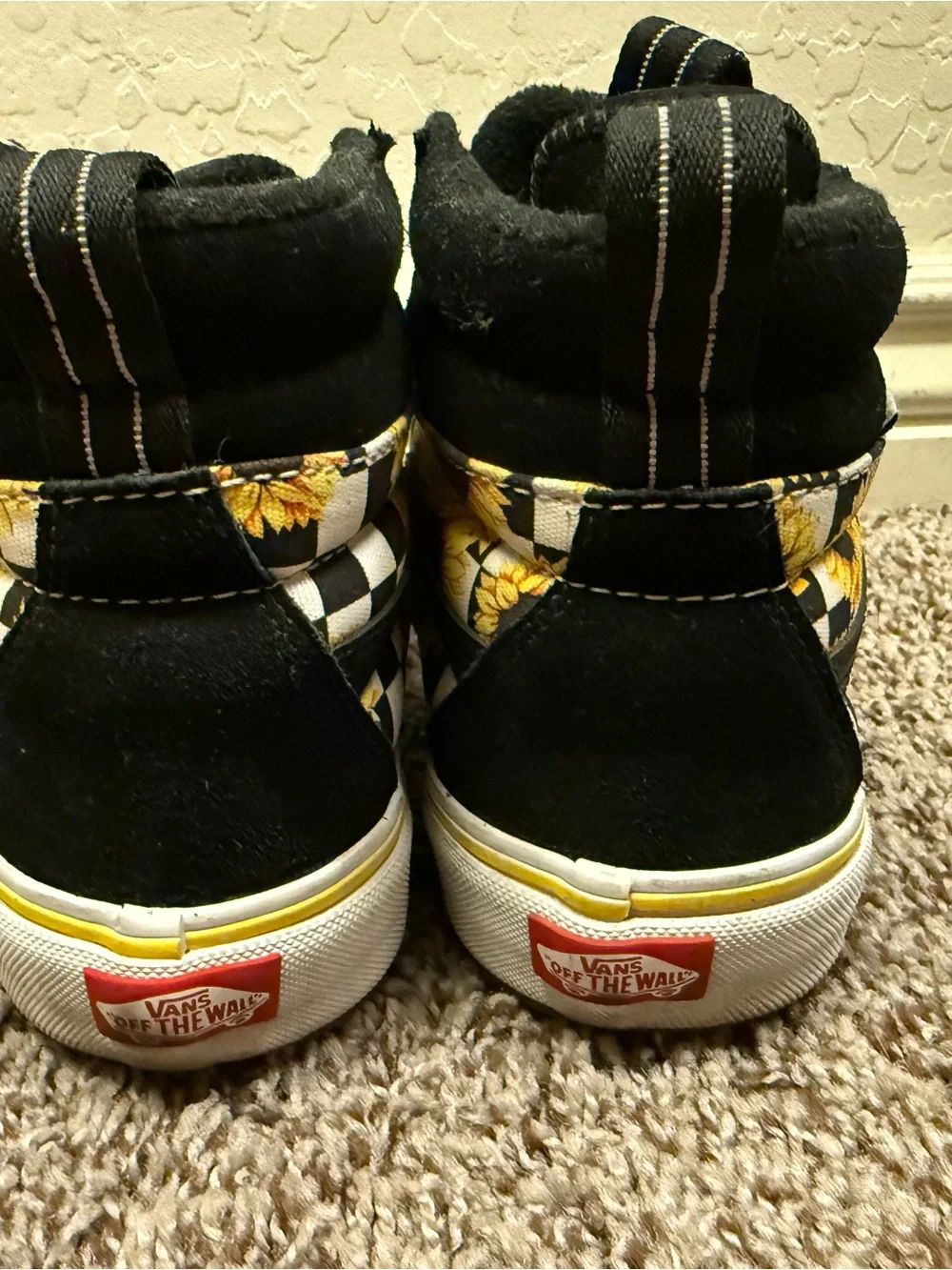 Vans Black High-Top Sneakers with Yellow Sunflower Checker Print